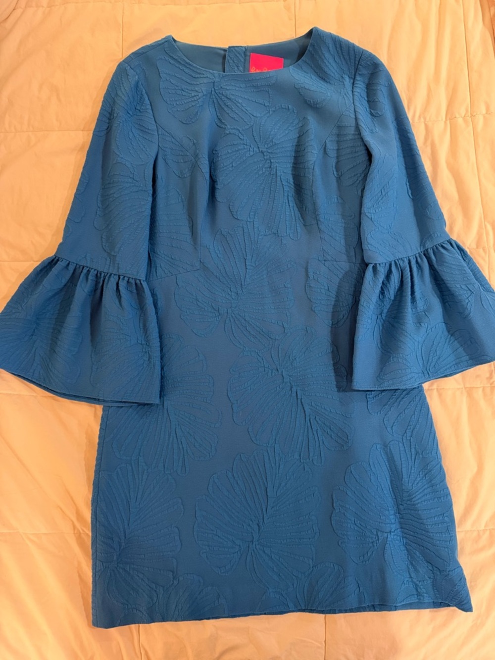 Lilly Pulitzer Teal Blue Textured Bell-Sleeve Mini Dress